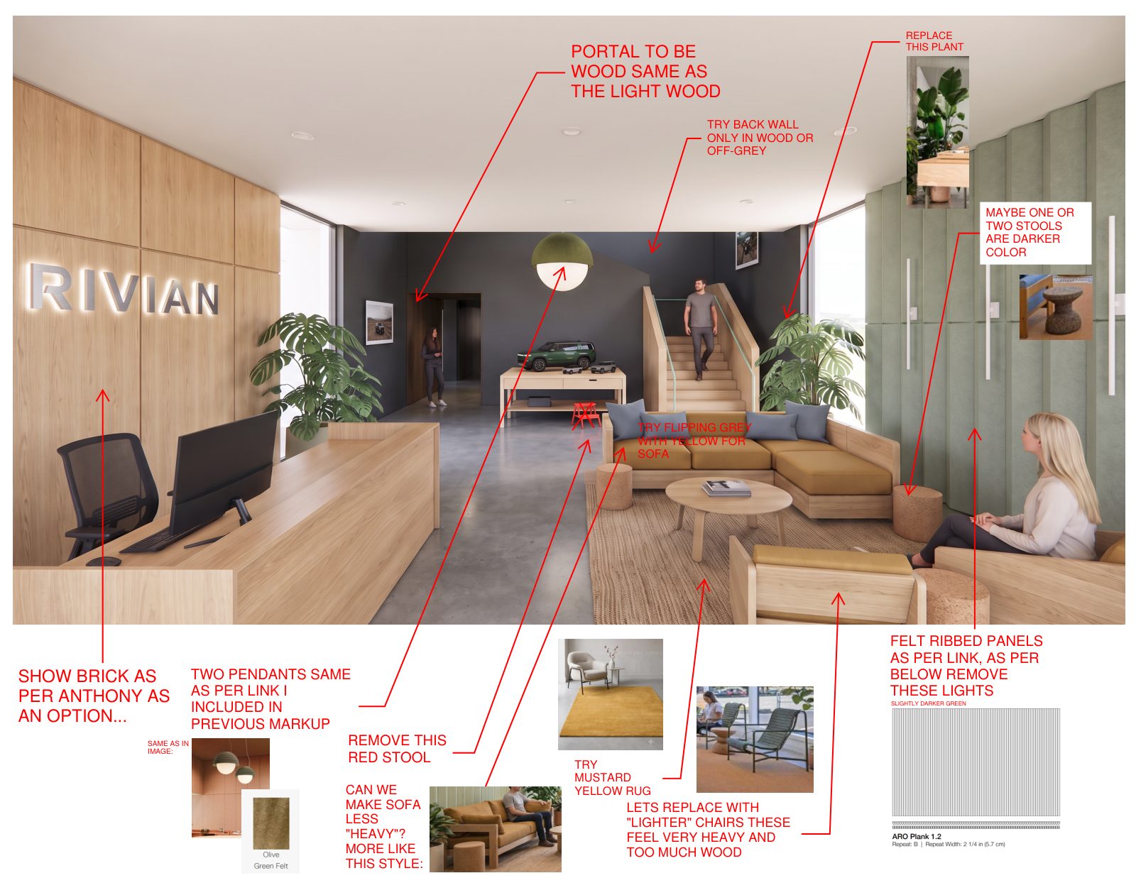 Lobby rendering with design review comments